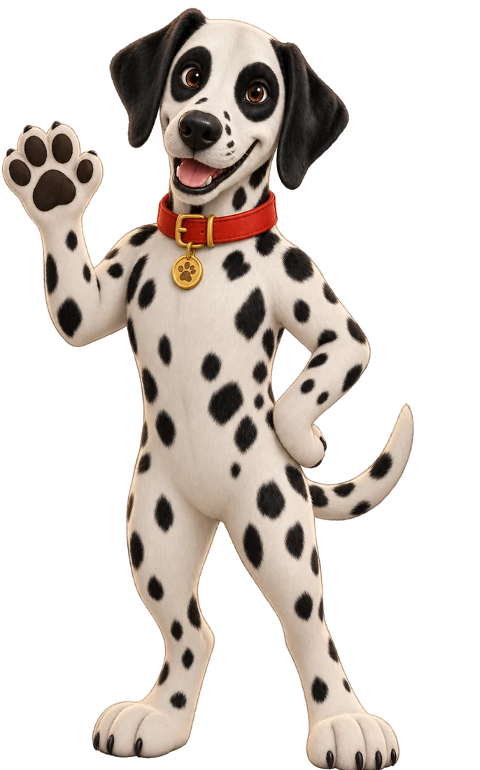 Dewey the Dalmatian waving hello